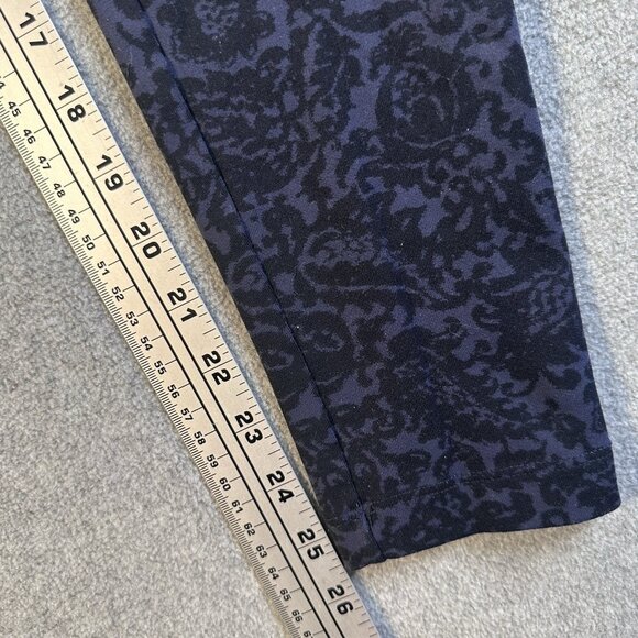 Navy Geometric Damask Print Leggings Mid Rise Stretch Knit Ankle Length Sz M - Picture 6 of 8